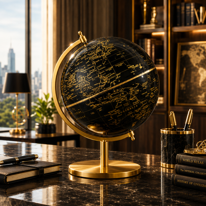 Black & Gold Luxury World Globe with Metallic Gold Stand