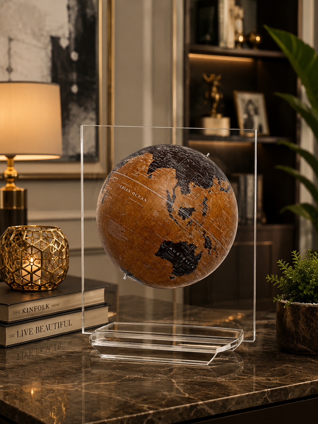 12 Inch Rotating World Globe with Acrylic Arc Base