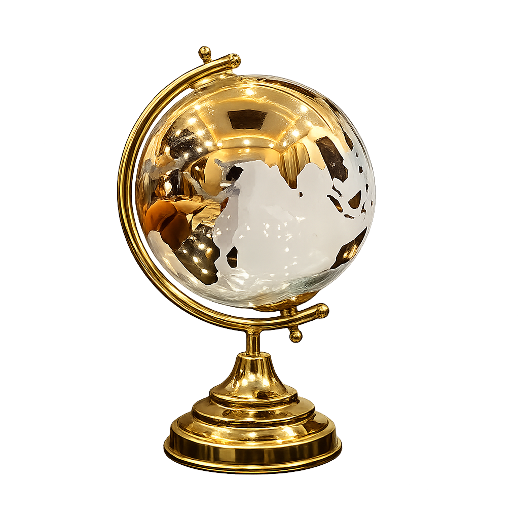 Luxury Metallic Gold & Silver Decorative World Globe with Gold Base Stand
