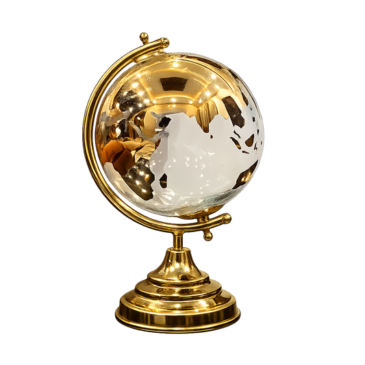 Luxury Metallic Gold & Silver Decorative World Globe with Gold Base Stand