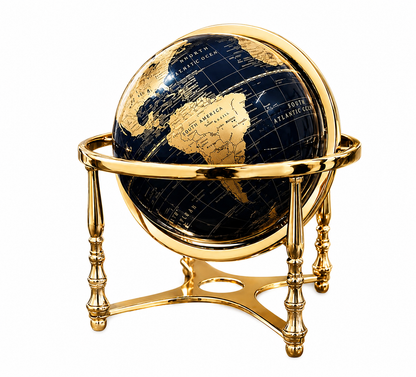 Midnight Blue World Globe with Antique Gold Metal Stand – Luxury Decorative Desk Globe