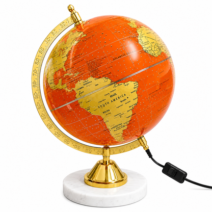 Premium Illuminated Orange World Globe with Marble Base | LED Decorative Globe | Luxury Home & Office Desk Decor | Educational Globe Lamp
