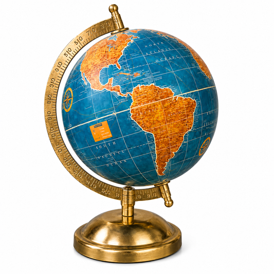 Vintage Blue Ocean World Globe – Premium Decorative Globe with Gold Metal Stand | Office Desk, Study Room & Home Décor | Educational Geography Globe | Gift Item