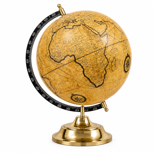 Vintage Antique World Globe – Premium Decorative Desk Globe with Gold Metal Stand | Office, Home & Study Room Décor | Educational & Luxury Gift