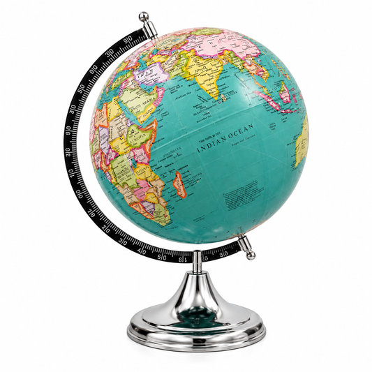 Premium Political World Globe – Chrome Base | Luxury Educational Desk Globe | Home & Office Decor