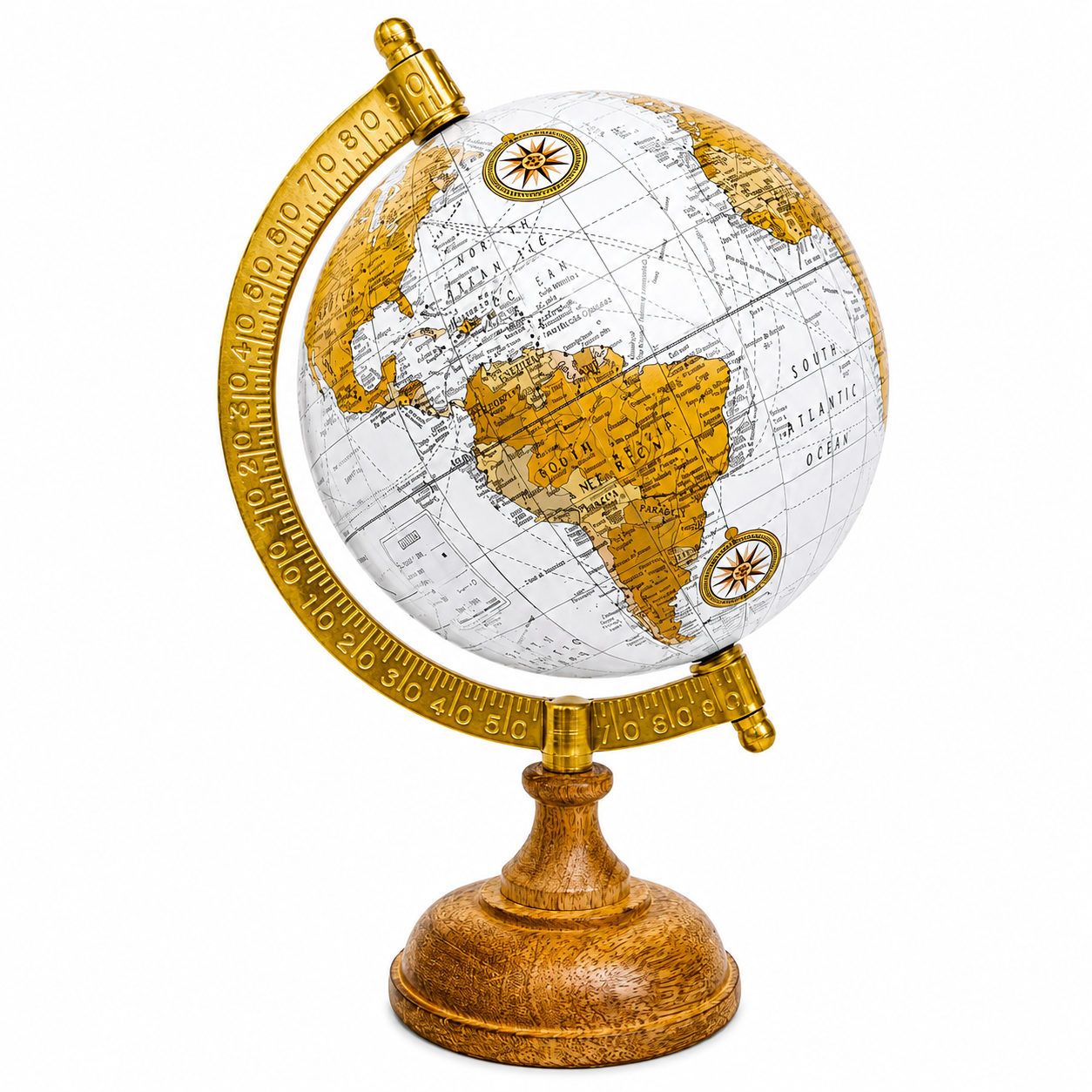 Premium White & Gold World Globe with Wooden Base | Luxury Desk Decor for Home & Office