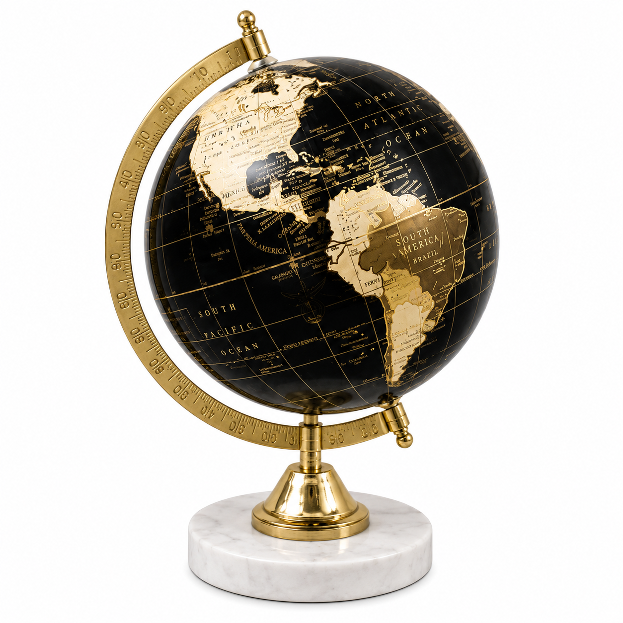 Luxury Black & Gold World Globe with Marble Base | Premium Office & Home Decor