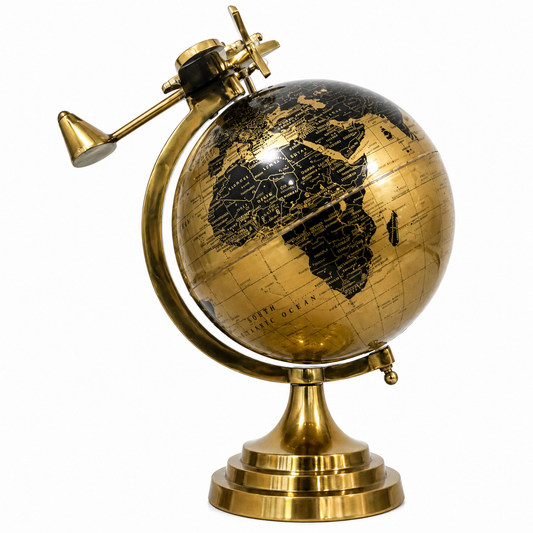 Gold Black World Globe 8 Inch with Golden Airplane Stand
