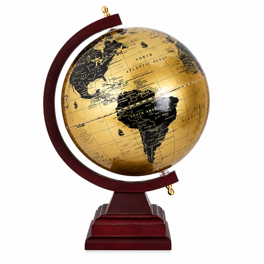 Desktop World Globe with English Wooden Stand