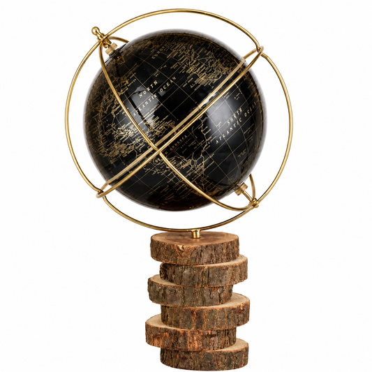 Aesthetic World Globe with Gold Ring and Natural Barktree Base