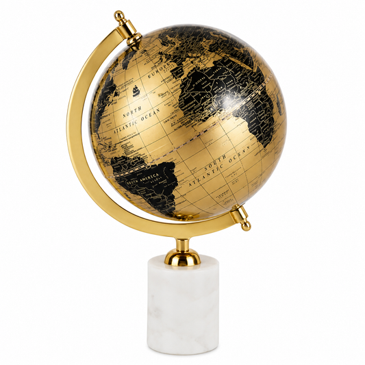 Tall Rotating World Globe with Aluminium Arc and Marble Base
