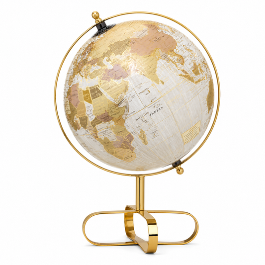 Brown & Gold 8 inch Home Decor Rotating World Globe with Metal Gold Plated Stand