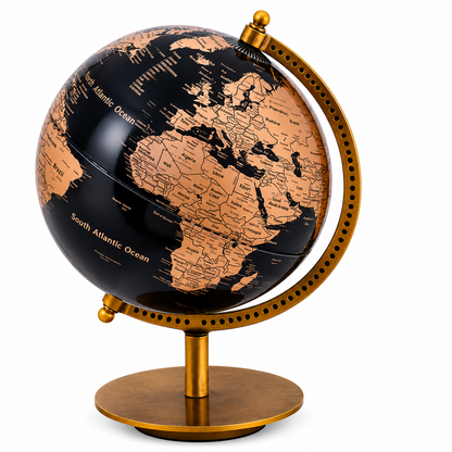 Black & Gold 8 inch Home Decor Rotating World Globe with Gold Metal Stand