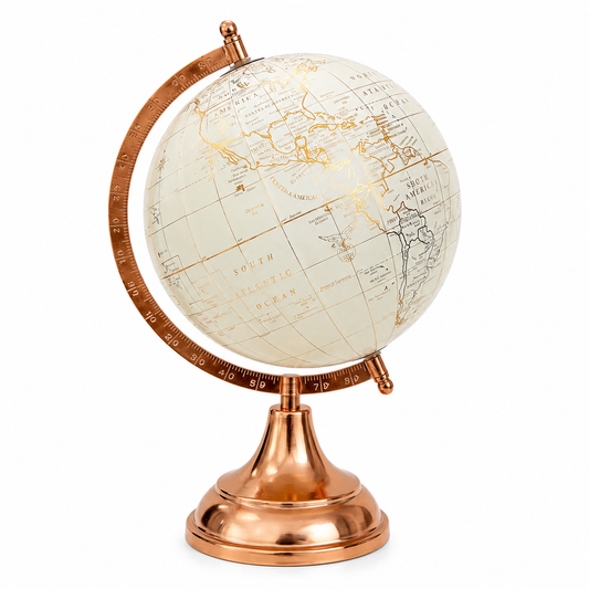 White 8 inch Home Decor Rotating World Globe with Modren Gold Metal Stand
