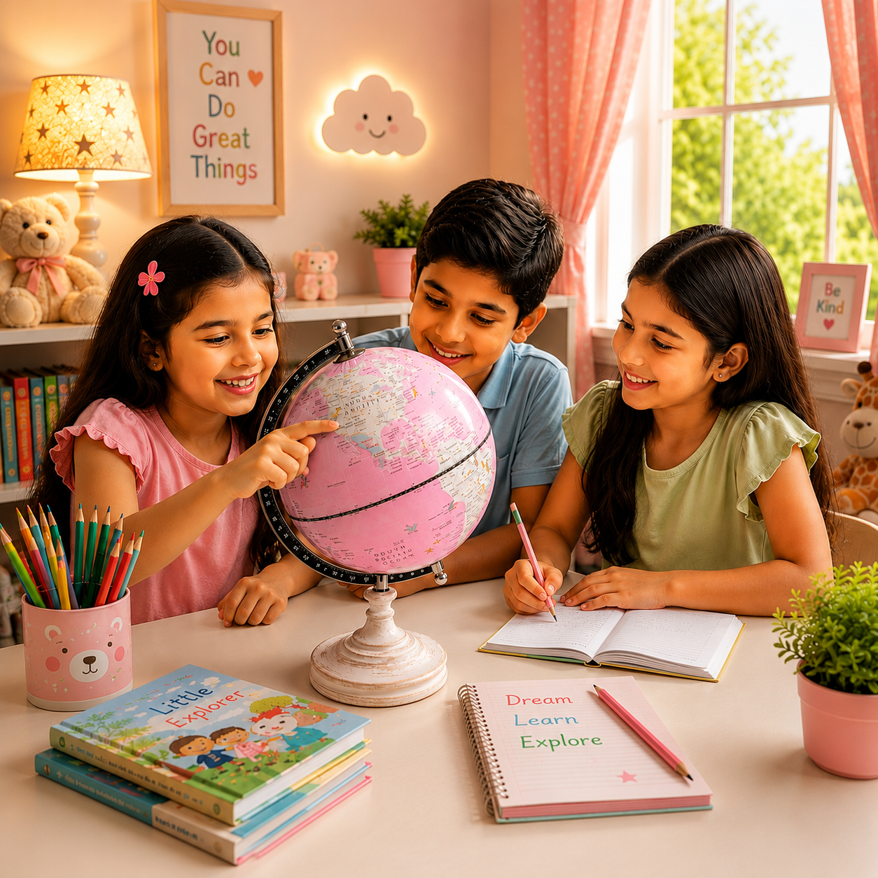 Elegant Pink Political World Globe with wooden base