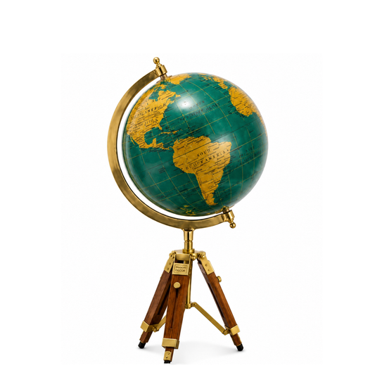 Luxury Vintage World Globe on Wooden Tripod Stand | Premium Rotating Globe for Home & Office Decor | Educational Desktop World Map Globe
