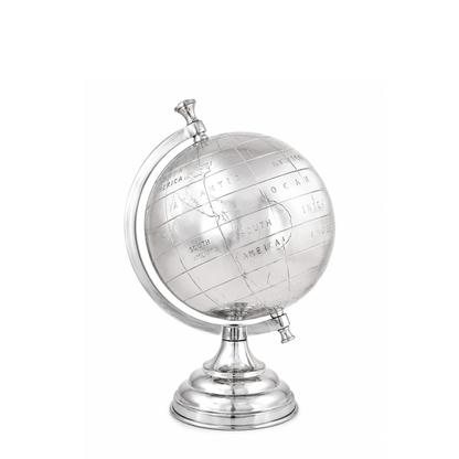Elegant Silver World Globe | Rotating Desktop Globe for Home, Office, Library & Study Room