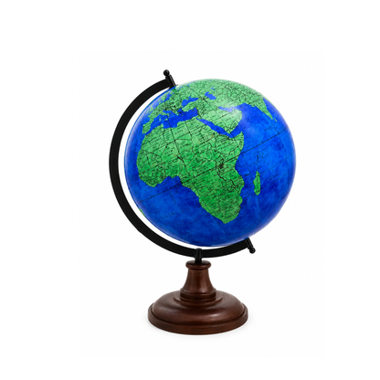 Premium Blue Ocean World Globe with Wooden Base | Rotating Educational Globe for Home, Office & Study Table | Decorative Desktop Globe