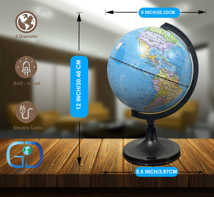 2 in 1 Political and Celestial Led Light 8 inch Globe